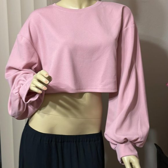 SHEIN Tops - Women's Large SHEIN Crop Top Sweatshirt Pink Gypsy Sexy Crop! LIKE NEW